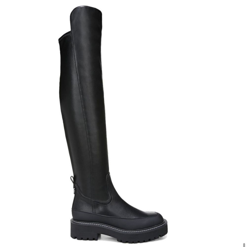 Sam Edelman Lerue Over The Knee Stretch Side Zip Lug Combat Boots Black NWOB - Picture 4 of 13